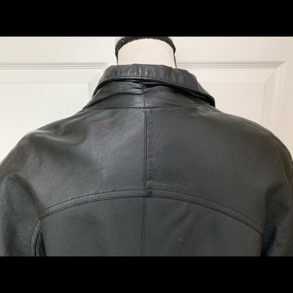 JACQUELINE FERRAR Medium Black Leather Jacket Coat - Picture 6 of 8